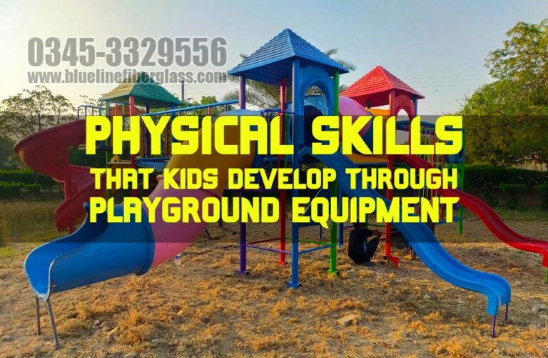 What are some specific physical skills that kids develop through playground equipment