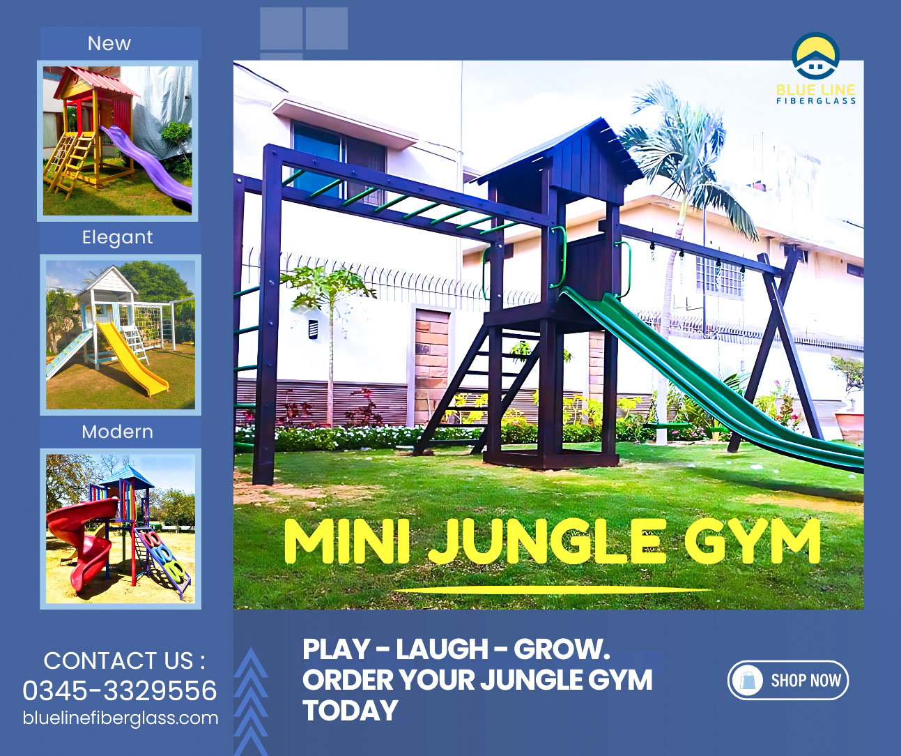 Kids Playground Equipments Swing Slide Monkey Bar Jungle Gym Blue Line Fiberglass Karachi Pakistan