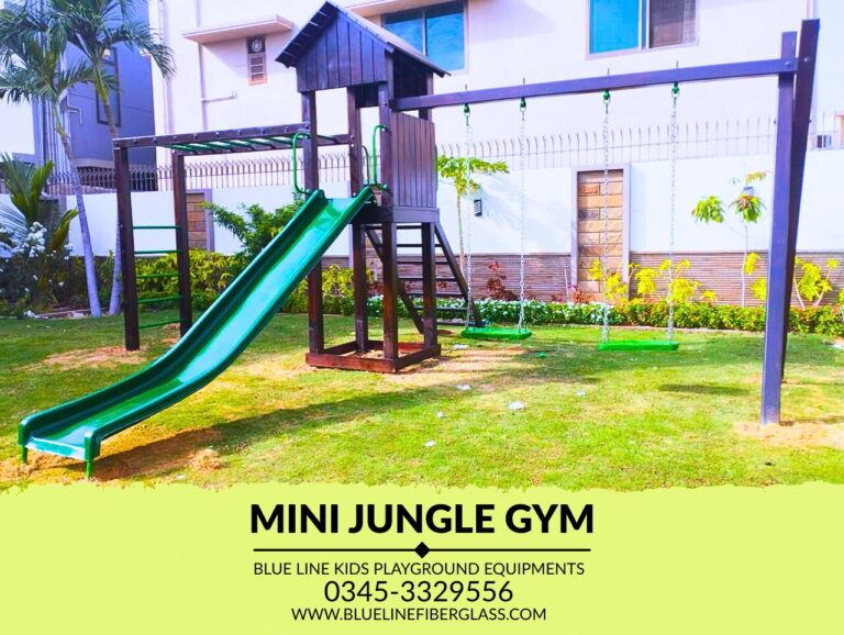 Wooden Jungle Gym Tree House Swing Slide Climber playground Blue Line Fiberglass Karachi Pakistan 3