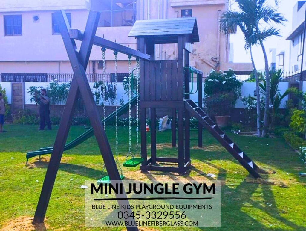 Wooden Jungle Gym Tree House Swing Slide Climber playground Blue Line Fiberglass Karachi Pakistan 4