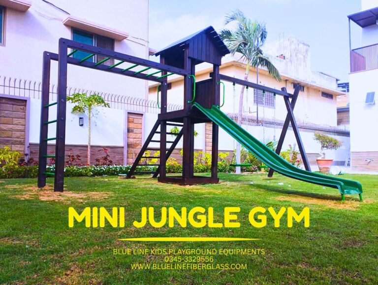 Wooden Jungle Gym Tree House Swing Slide Climber playground Blue Line Fiberglass Karachi Pakistan 2