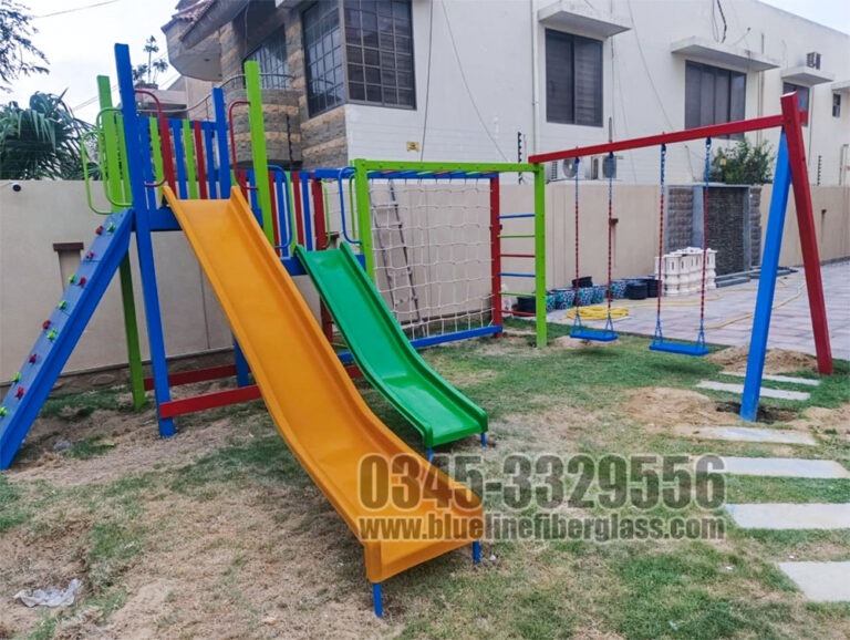 Wooden Jungle Gym Multiple Activities for Home Garden Blue Line Fiberglass Karachi Pakistan