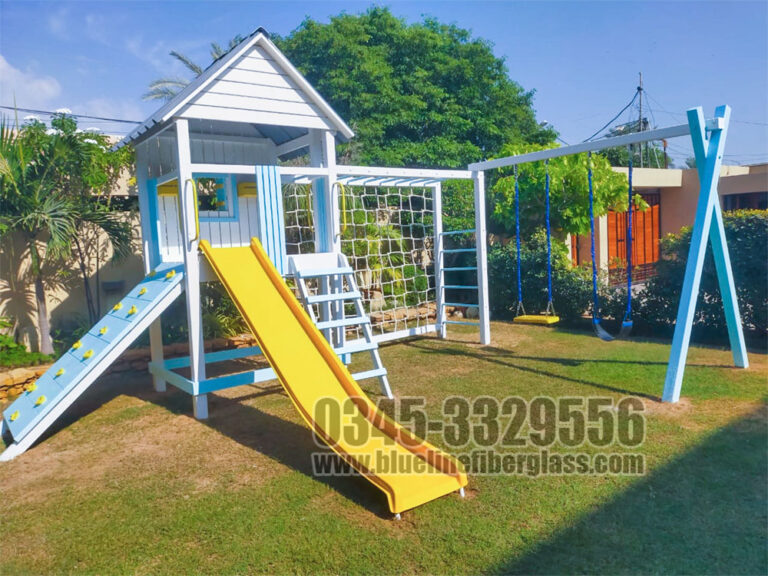 Wooden Jungle Gym Multiple Activities for Home Garden Blue Line Fiberglass Karachi Pakistan