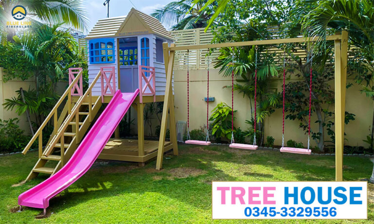 Tree House Jungle Gym Swing Slide Climber playground equipments Blue Line Fiberglass Karachi Pakistan