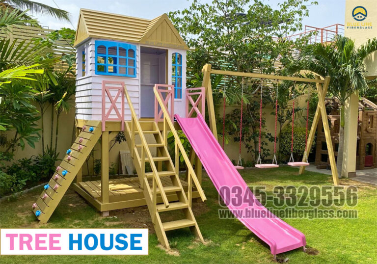 Tree House Jungle Gym Swing Slide Climber playground equipments Blue Line Fiberglass Karachi Pakistan