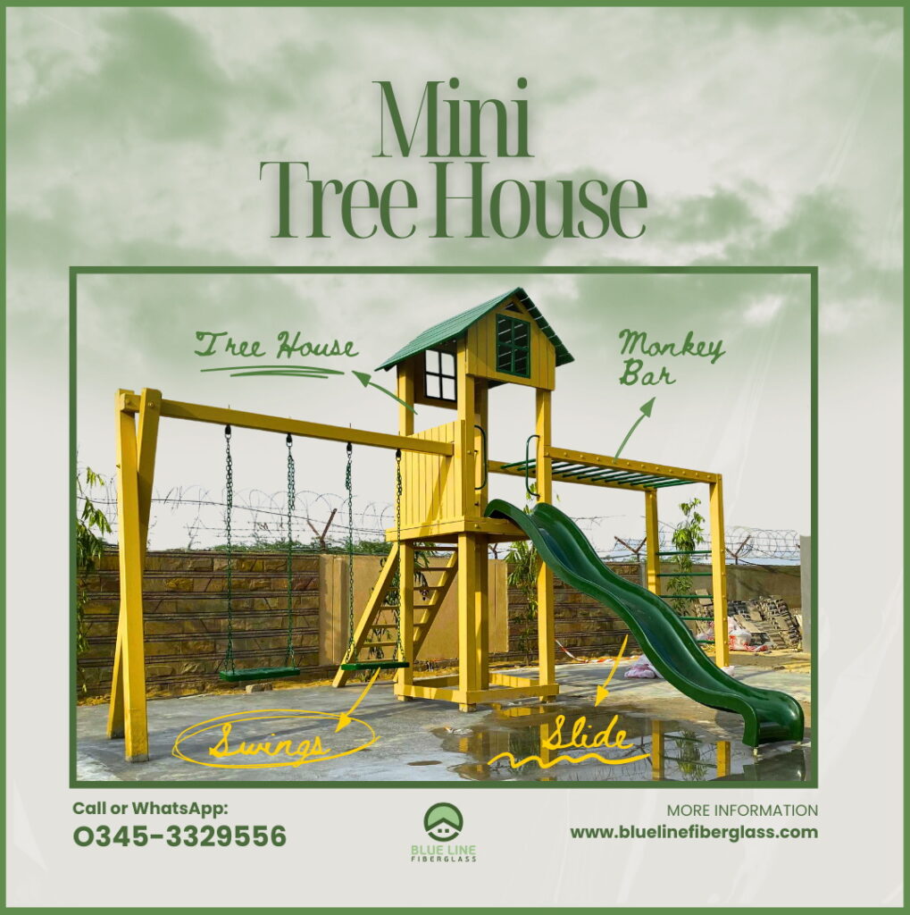 Mini Tree House Jungle Gym Swing Slide Monkey Bar playground Blue Line Fiberglass Karachi Pakistan