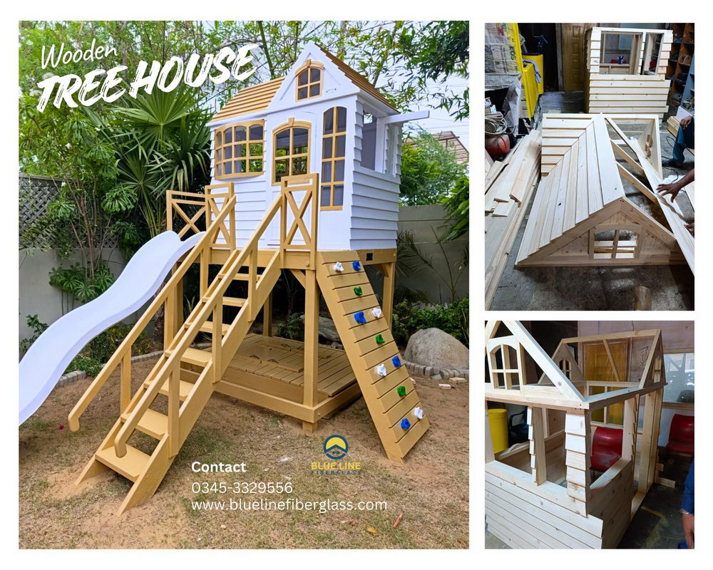 Tree House Jungle Gym Playset in making for your Garden or Park Blue Line Fiberglass Karachi Pakistan